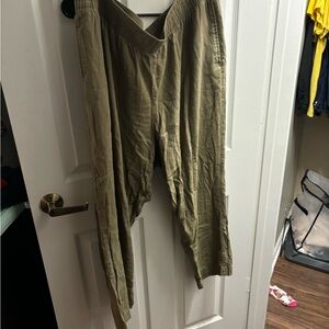 Women’s Olive Green Casual Linen Blend Pants